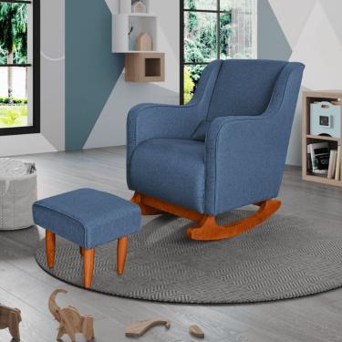 Imagem de Poltrona Amamentação C / Balanço Cadeira Descanso Aquila Com Puff Linho