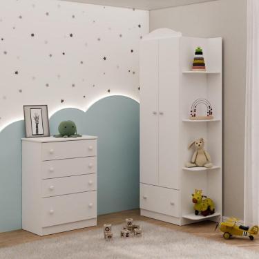 Imagem de Guarda-roupa Infantil 2 Portas 1 Gaveta Com Cômoda 4 Gavetas João E Maria Multimóveis Mp4355 Branco Colorido