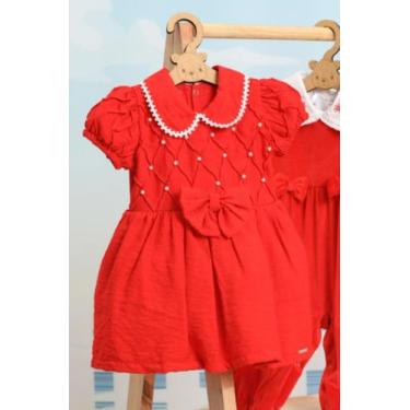 Imagem de Vestido Luxo Bebê Menina Laço Pérolas Festa Lessa Kids B9156, Vermelho