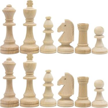 Imagem de 32pcs Unpainted Wood Chess Pieces Only for Board Games, Paint Your Own Chess Set, Blank Chess Sets for DIY Projects, Arts and Crafts Wooden Peg Dolls Unfinished