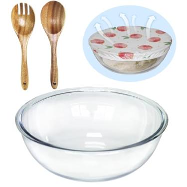 Imagem de Ronanemon Tigela grande de vidro de 6,5 litros com tampa para fazer pão de fermento, tigelas de cozinha de salada de vidro transparente de 30 cm para cozinha, armazenamento de pão de salada, para