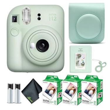 Imagem de Fujifilm Câmera instantânea Instax Mini 12 verde menta pacote com mini filme Fuji Instax (60 folhas) + estojo de transporte protetor + álbum de fotos + pano de limpeza de microfibra