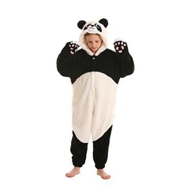 Imagem de SimZoo Pijamas de animais infantis, fantasia de cosplay de panda para meninos e meninas, roupa de dormir unissex de uma peça 3 a 11 anos, Panda, 12-13 Anos