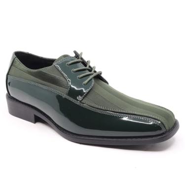 Imagem de Sapato social masculino Oxford com cadarço listrado cetim patenteado smoking MC-179, Verde, 44