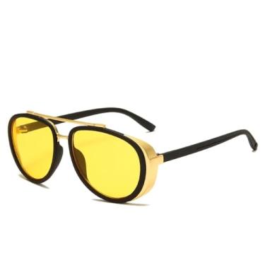 Imagem de Óculos de sol retrô à prova de vento, estilo steampunk, redondo, clássico, UV400, masculino e feminino (C7)