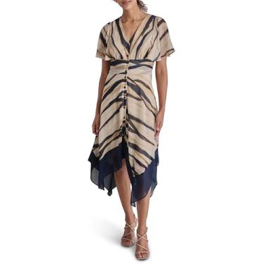 Imagem de DKNY Minivestido feminino manga bufante laço cintura evasê, Índigo Multi, 44