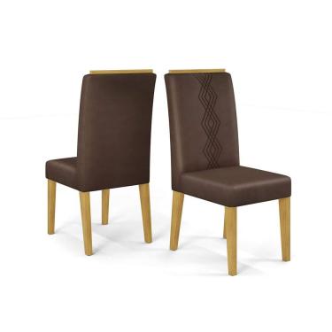 Imagem de Kit 02 Cadeiras para Mesa de Jantar Estofada Gênova Cedro - Veludo Moca - ÉdeCasaMóveis
