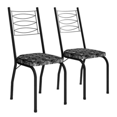 Imagem de Kit 2 Cadeiras Aço Carbono Tubular Metálica Acabamento D-25 Luana Preto-mosaico Silver