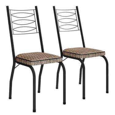 Imagem de Kit 2 Cadeiras Aço Carbono Tubular Metálica Acabamento D-25 Luana Preto-rattan