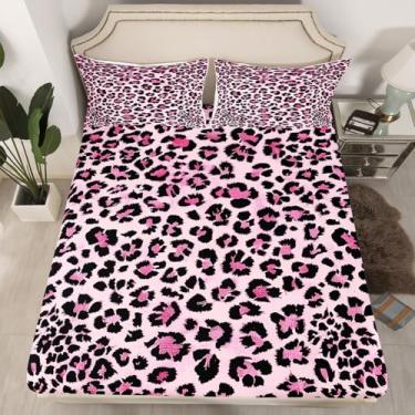 Imagem de Feelyou Jogo de lençol solteiro com estampa de animal rosa de leopardo, safári, respirável, para meninos, adolescentes e meninas, para decoração de quarto de zebra