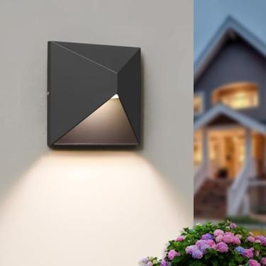 Imagem de Suporte de parede para luminária externa com 3 modos de iluminação, luminárias externas de LED para uso externo, luzes modernas para varanda frontal, arandela de parede preta à prova d'água para casa