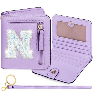 Imagem de YQE Carteira com inicial RFID para meninas pequenas, presentes na moda, aniversário, Natal, meia ideia de presente para adolescentes, filha, neta, sobrinha, 6, 7, 8, 9, 10, 11, 12, 13 anos, Roxa, N