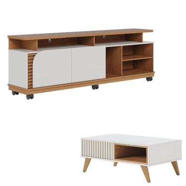 Imagem de Rack Bancada Jurerê 1.8 Freijó Off White Matte com Mesa de Centro Jeri Off White Freijó - Colibri