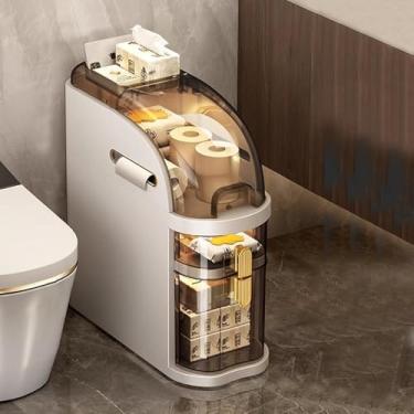 Imagem de Rack De Armazenamento De Rolamento Independente Armário De Armazenamento De Piso De Banheiro Alto E Fino Com Gavetas E Rodízios Transparentes Armário De Armazena, L 16.1"xW 7.1"xH 17.3"