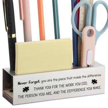 Imagem de Suporte de caneta Thank You para colega de trabalho, professor, amigo, você fez a diferença, organizador de mesa inspirador, presente de agradecimento para escritório, mulheres e homens, placa de aço
