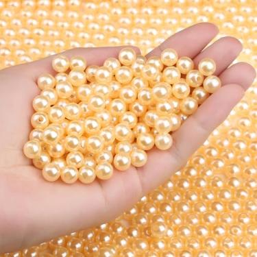 Imagem de DUQGUHO Contas cáqui de 8 mm para fazer joias contas de pérolas de plástico com furo contas cáqui para pulseiras, colar, chaveiro 500 peças