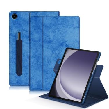 Imagem de Yiernuo Capa para tablet Samsung Galaxy Tab A9 Plus/Galaxy Tab A9 + 11 polegadas 2023 SM-X210/X216/X218, capa com suporte giratório de 360° com hibernar/despertar automático, azul escuro