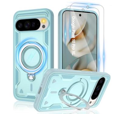 Imagem de Gritup Capa para Google Pixel 10 Pro XL: compatível com MagSafe | com protetor de tela HD × 2 | Suporte giratório de metal | Proteção à prova de quedas de grau militar | Antiimpressões digitais, azul