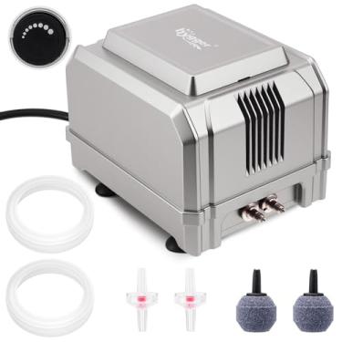 Imagem de hygger Bomba de ar de aquário de 8W: Bomba de ar de tanque de peixes ajustável potente, aerador de oxigênio de duas saídas, bomba de oxigênio para aquários de até 200 galões, para água doce, água