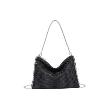 Imagem de SweatyRocks Bolsa feminina brilhante para noite com alça superior Hobo Clutch Bag com alça de corrente transversal, Preto, One Size
