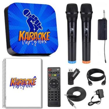 Imagem de Karaoke Party Box Azul +2 Microfones Sem Fio + Catálogo - Karaokê Part