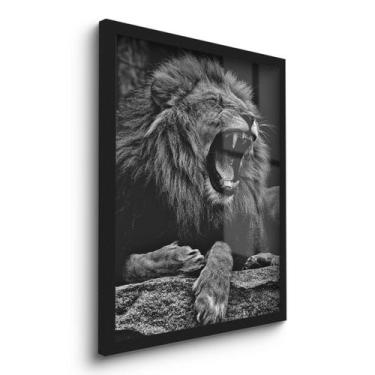 Imagem de Quadro Decorativo Leão Rugindo Força Valente 45x33 C/Vidro - Moldura O