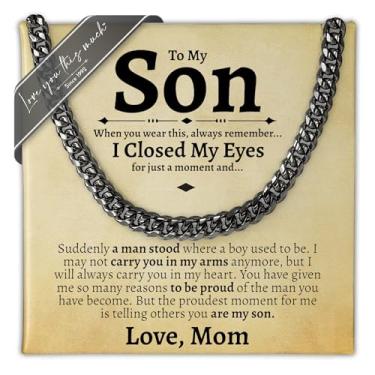 Imagem de Love You This Much Presente Son from Mom | Colar masculino de aço de 5 mm | Mãe para filho | 56 cm de comprimento | Caixa de presente de luxo + cartão, 22", Aço inoxidável, Sem Pedra Preciosa