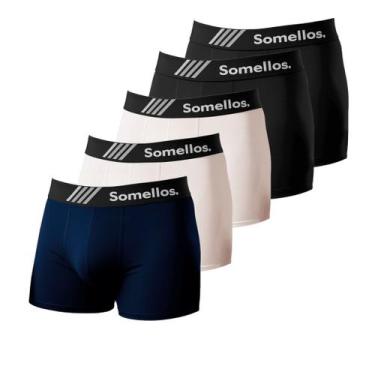 Imagem de Kit 5 Cueca Boxer Somellos Microfibra 2 Branca, 2 Preta e 1 Azul, G, C
