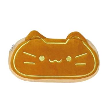 Imagem de DimyFew Estojo de lápis de pelúcia fofo de gato, bolsa para caneta, presente para estudantes, meninos e meninas, crianças/adultos, bolsa de maquiagem e, Amarelo