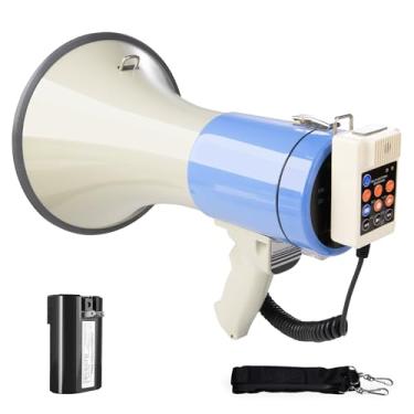 Imagem de MyMealivos Megafone de 50 W com capa de bateria recarregável de até 487 m equipado com um microfone portátil multifuncional com várias sirenes, gravação e amplificação de som, suporta entrada AUX/USB