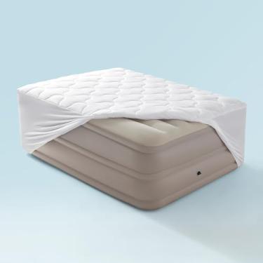 Imagem de SLEEP ZONE Capa para colchão de ar duplo, acolchoado de pelúcia, protetor de colchão de ar respirável e silencioso com bolso profundo para colchão de até 63 cm (branco)