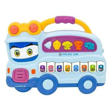 Imagem de Teclado Piano Musical Bebe Brinquedo Infantil Divertido Som Carros Polícia - Cor Azul