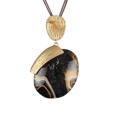 Imagem de joymiao Colar de couro para mulheres, pingente grande, gargantilha hippie, vintage, colar grosso, boêmio, para mulheres, Couro sintético, Sem Pedra Preciosa