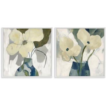 Imagem de Stupell Industries Simple Petals Boho Conjunto de arte giclée emoldurado branco 2 peças por Elara Yasna, 12 x 12