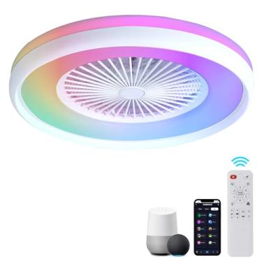 Imagem de HUMHOLD Ventilador de teto sem lâmina de 61 cm com controle remoto de luz RGB, ventiladores de teto LED inteligentes com controle de voz/aplicativo, ventilador de teto moderno de baixo perfil