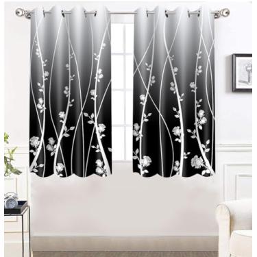 Imagem de Cortina blackout gradiente divertida moderna casa de fazenda floral padrão rosa cortinas impressas para sala de estar quarto escritório decoração de janela 132 x 163 centímetros (preto) CLLSMN310