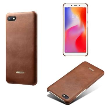 Imagem de Capa para Xiaomi Redmi 6A,Proteção contra quedas,Casca de volta de cor sólida simples,Design de couro de imitação de plástico-Brown