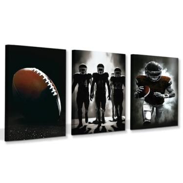 Imagem de Tela de arte de parede esportiva de futebol, decoração de parede preta e branca de rúgbi emoldurada, placa de futebol retrô, pintura motivacional para quarto de menino, decoração de pintura em tela