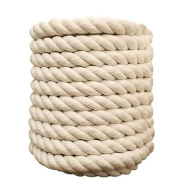 Imagem de Corda de algodão torcida natural de 1,27 cm x 30 metros Corda macia forte e grossa para esportes, decoração de artesanato, macramê, acampamento, cordas de casamento