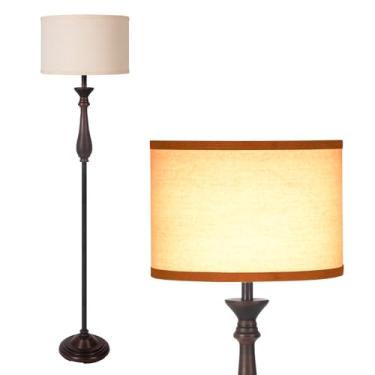 Imagem de Luminária de chão vintage de 166 cm para sala de estar, luminária de pé de altura de meados do século, poste alto com sombra de linho, luminárias de chão para leitura, quarto (marrom escuro)