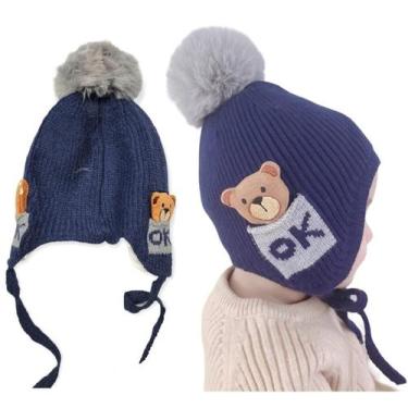 Imagem de Touca Gorro Infantil Com Pelinho Tapa Orelha Inverno Lisa - HR, Azul, 