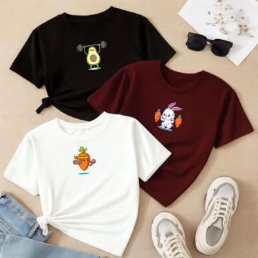 Imagem de Kit com 3 Camisetas Femininas Estampa Animais Fitness Academia Gym Mus