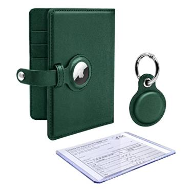 Imagem de AirTag Carteira Passaporte Pacote de Viagem com Suporte de Capa e Chaveiro de Bagagem Acessório de Etiqueta com Protetor de Cartão de Vacina para Homens e Mulheres, Verde, Capa AirTag Passaporte com