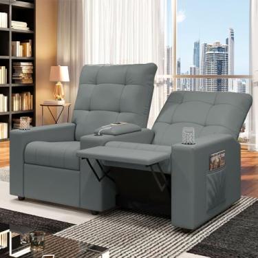 Imagem de Poltrona do Papai Reclinável Sala de Cinema Palace 2 Lugares Manual Baú USB PU Cinza G23