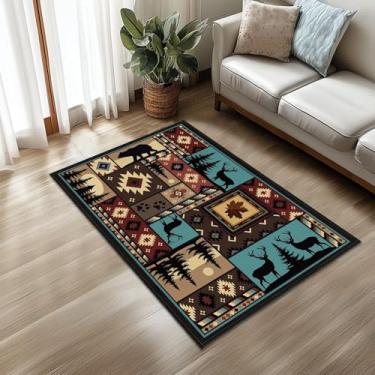 Imagem de Tapete rústico para entrada de vida selvagem 7,5 x 12,5 cm para quarto, tapetes laváveis antiderrapantes, folha de bordo, urso alce veado, carpetes vintage para cabeceira, sala de estar, entrada