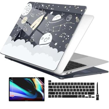 Imagem de Batianda Capa para MacBook Pro de 13 polegadas 2022 M2 Chip e modelo A2338 M1 A2251 A2289 versão 2021 2020, capa preta rígida da série criativa com capa de teclado e protetor de tela, aviação