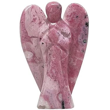 Imagem de Nelson Creations, LLC Estatueta de anjo da guarda rodonita peruana rosa de 5 cm esculpida à mão em pedra natural, excelente para ajudar na autoestima e na autoconfiança