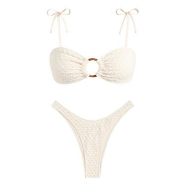 Imagem de Conjunto de biquíni ZAFUL Sexy Tie com alça espaguete texturizada