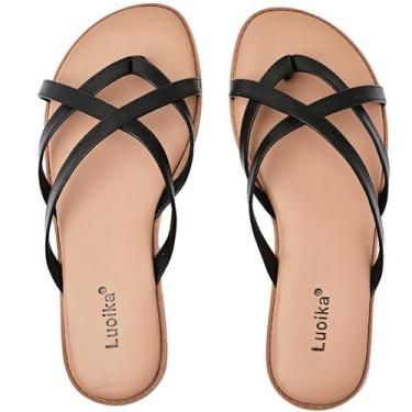 Imagem de Sandálias femininas Luoika, planas, largas, pretas, 10.5XW, Summer Bea