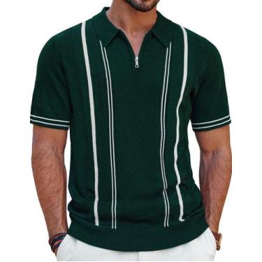 Imagem de Camisa polo PJ PAUL JONES com zíper listrada vintage para homens